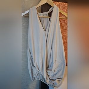Zenana Gray Tan Asymmetrical Ruched Blouse Sleeveless